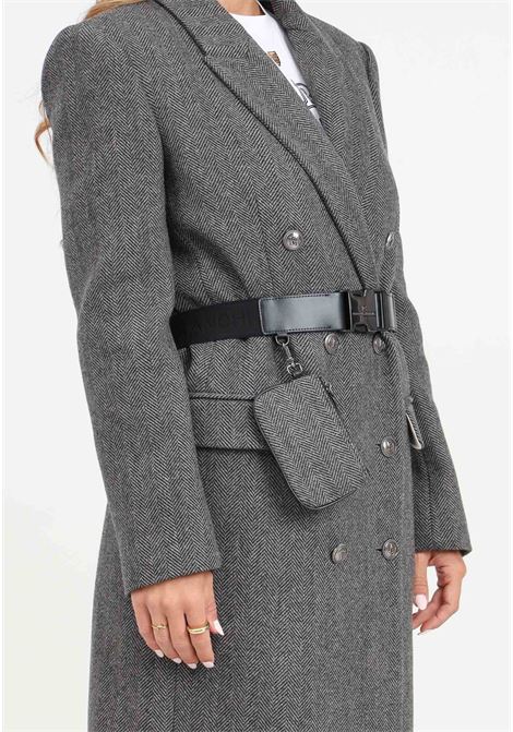 Cappotto lungo doppiopetto tortora da donna con cintura utility ELISABETTA FRANCHI | CP00246E2390